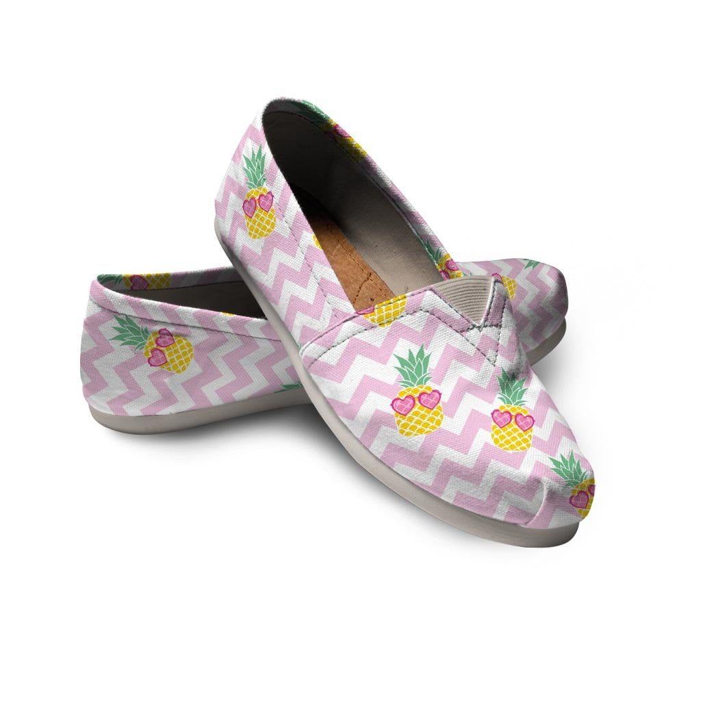 Pink Zig Zag Pineapple Print Canvas Shoes-grizzshop