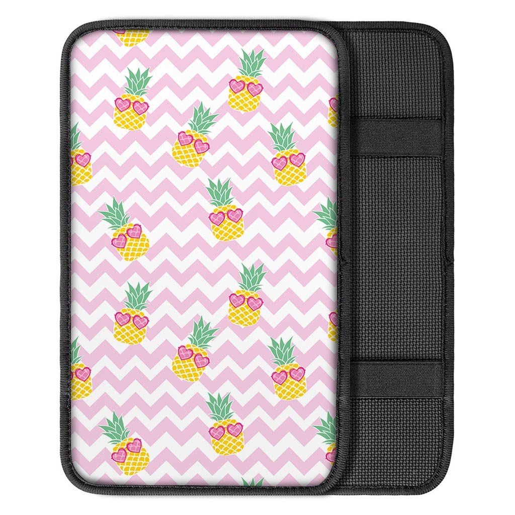 Pink Zig Zag Pineapple Print Car Console Cover-grizzshop