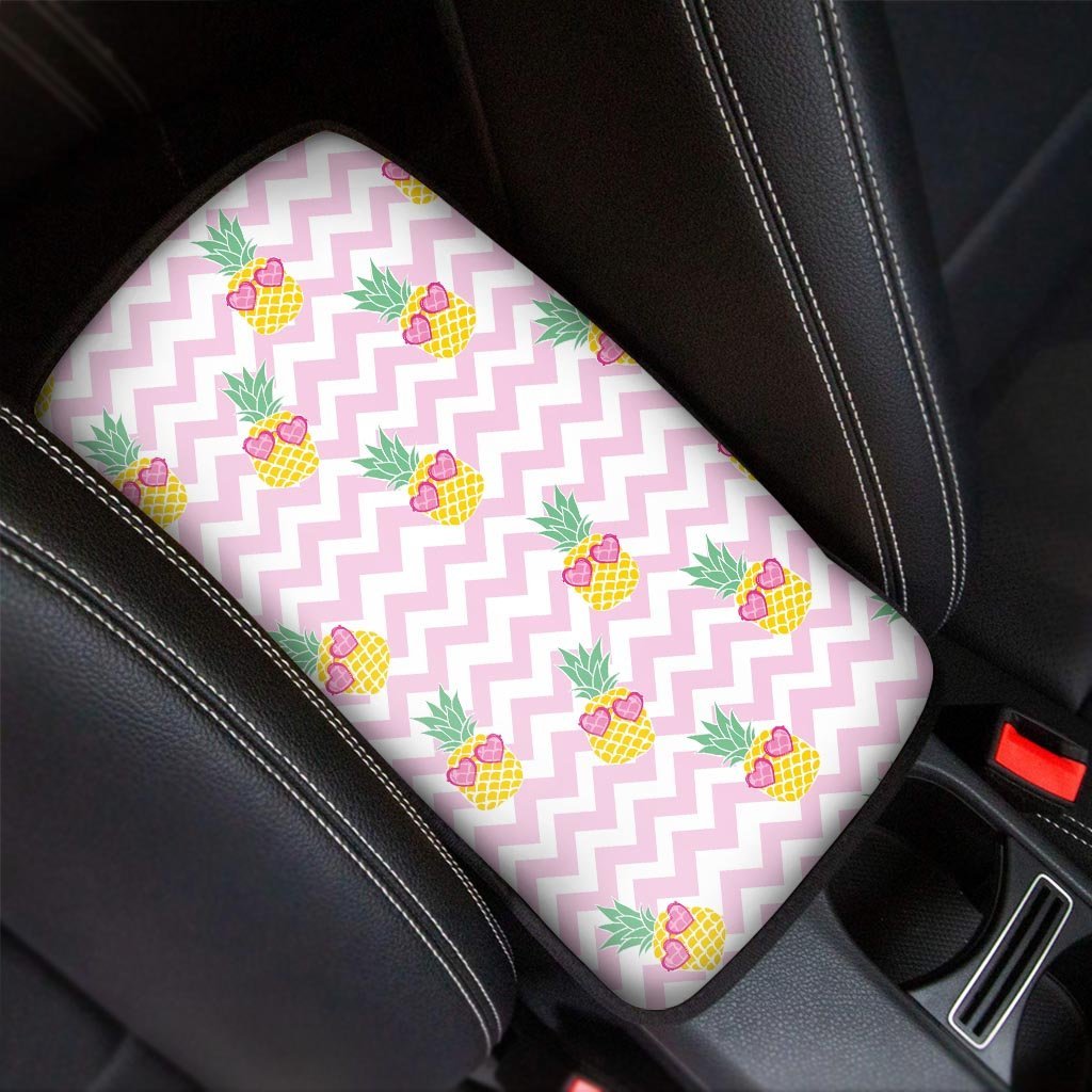 Pink Zig Zag Pineapple Print Car Console Cover-grizzshop