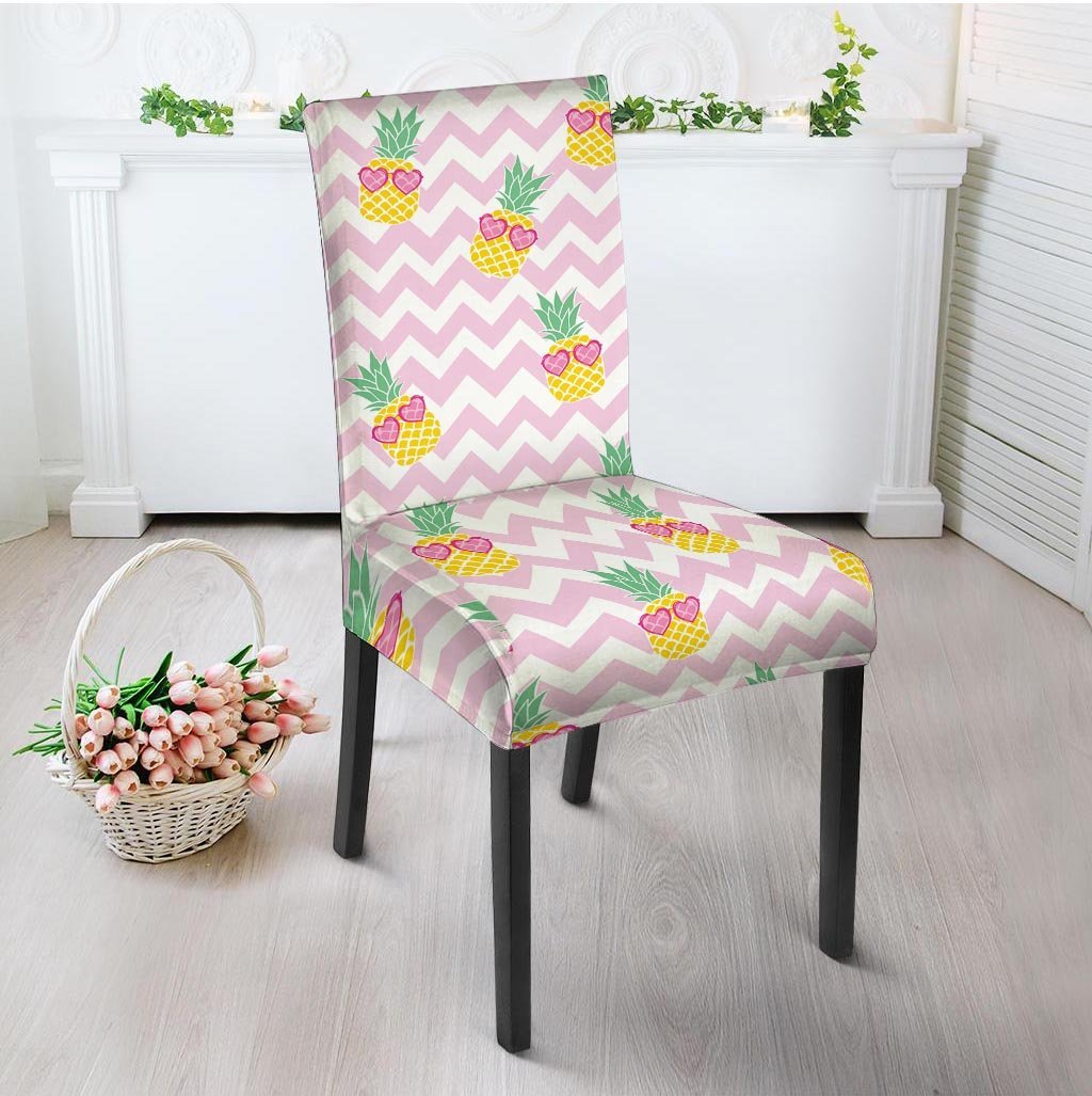 Pink Zig Zag Pineapple Print Chair Cover-grizzshop