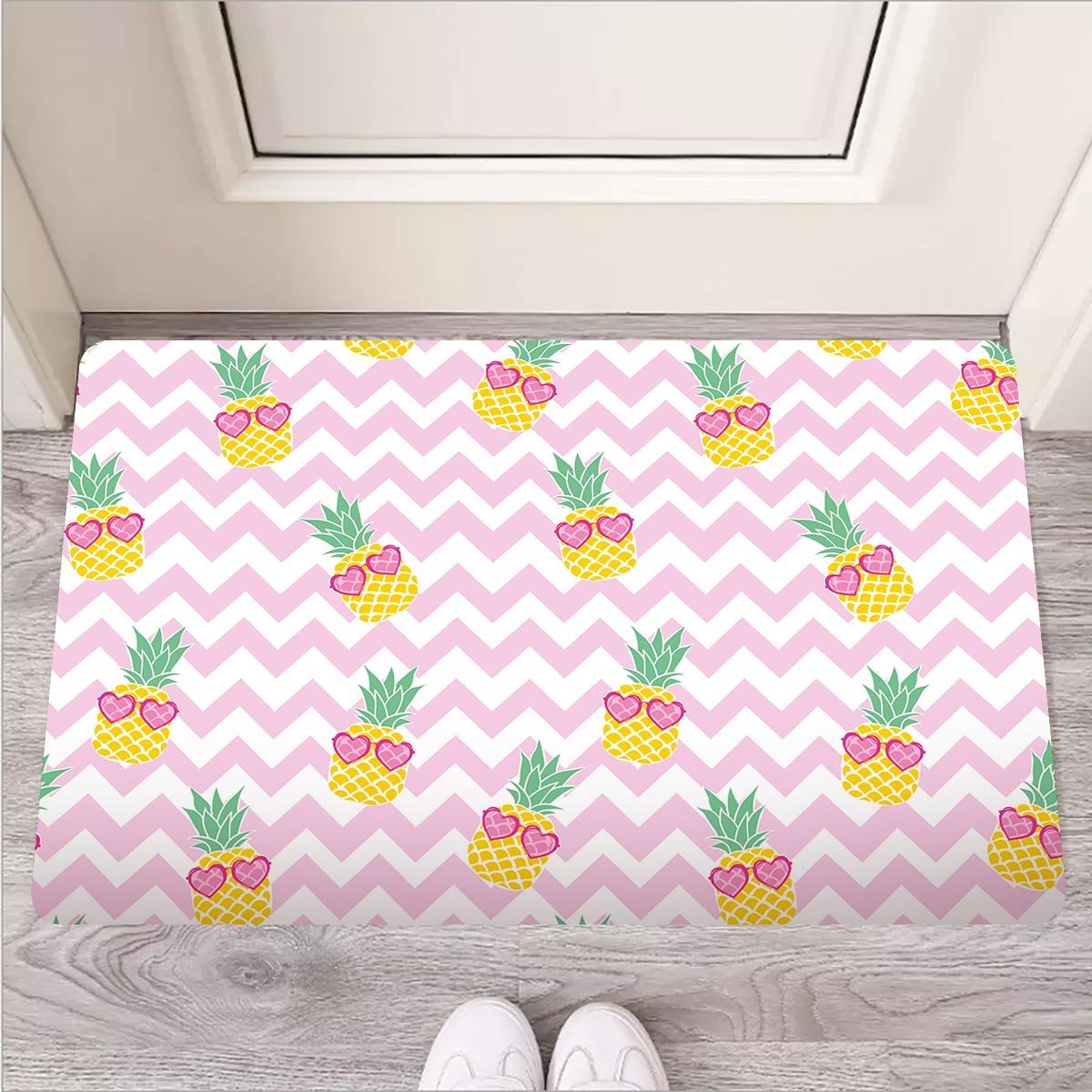 Pink Zig Zag Pineapple Print Door Mat-grizzshop