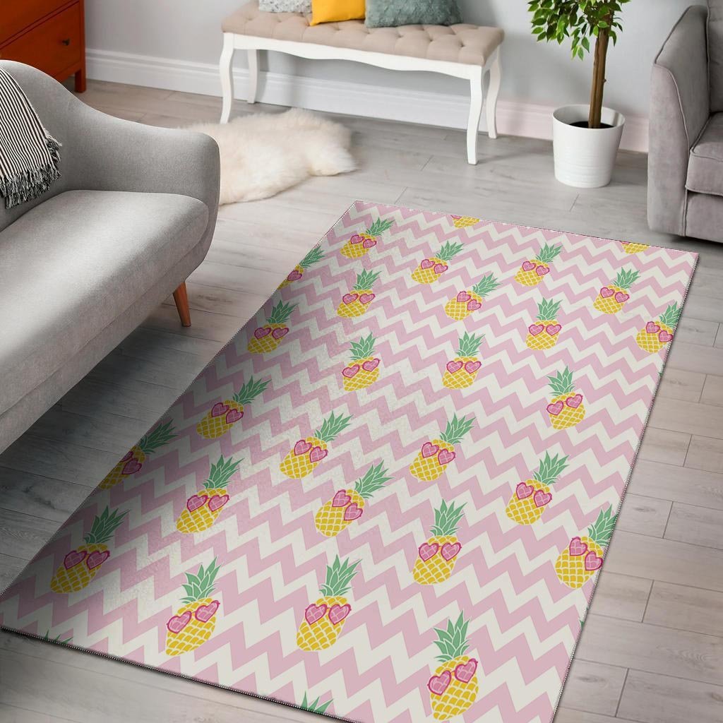 Pink Zig Zag Pineapple Print Floor Mat-grizzshop