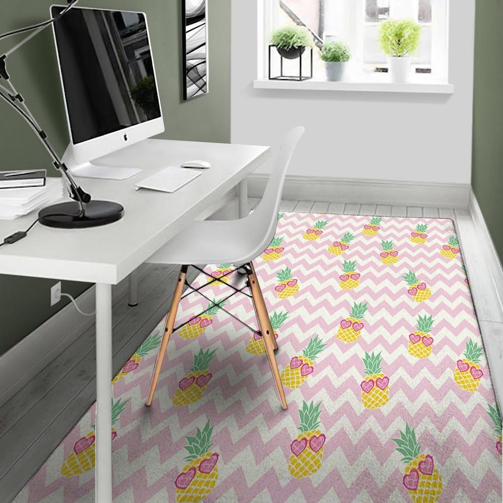 Pink Zig Zag Pineapple Print Floor Mat-grizzshop