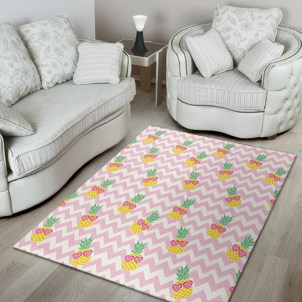 Pink Zig Zag Pineapple Print Floor Mat-grizzshop