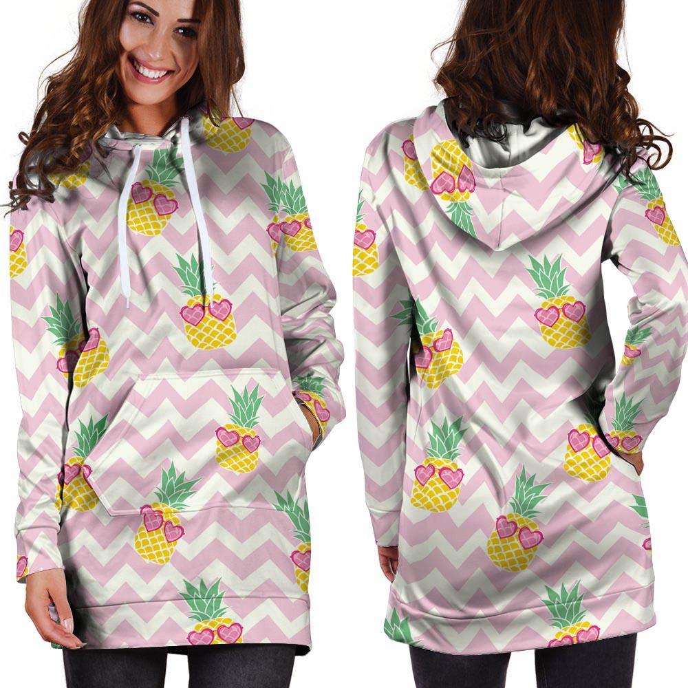 Pink Zig Zag Pineapple Print Hoodie Dress-grizzshop