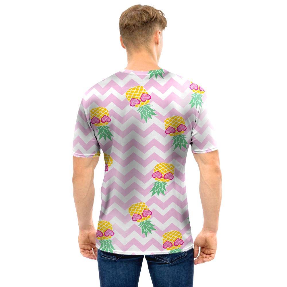 Pink Zig Zag Pineapple Print Men T Shirt-grizzshop