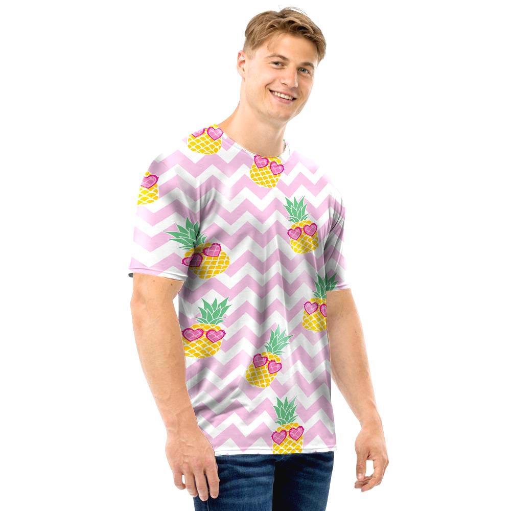 Pink Zig Zag Pineapple Print Men T Shirt-grizzshop