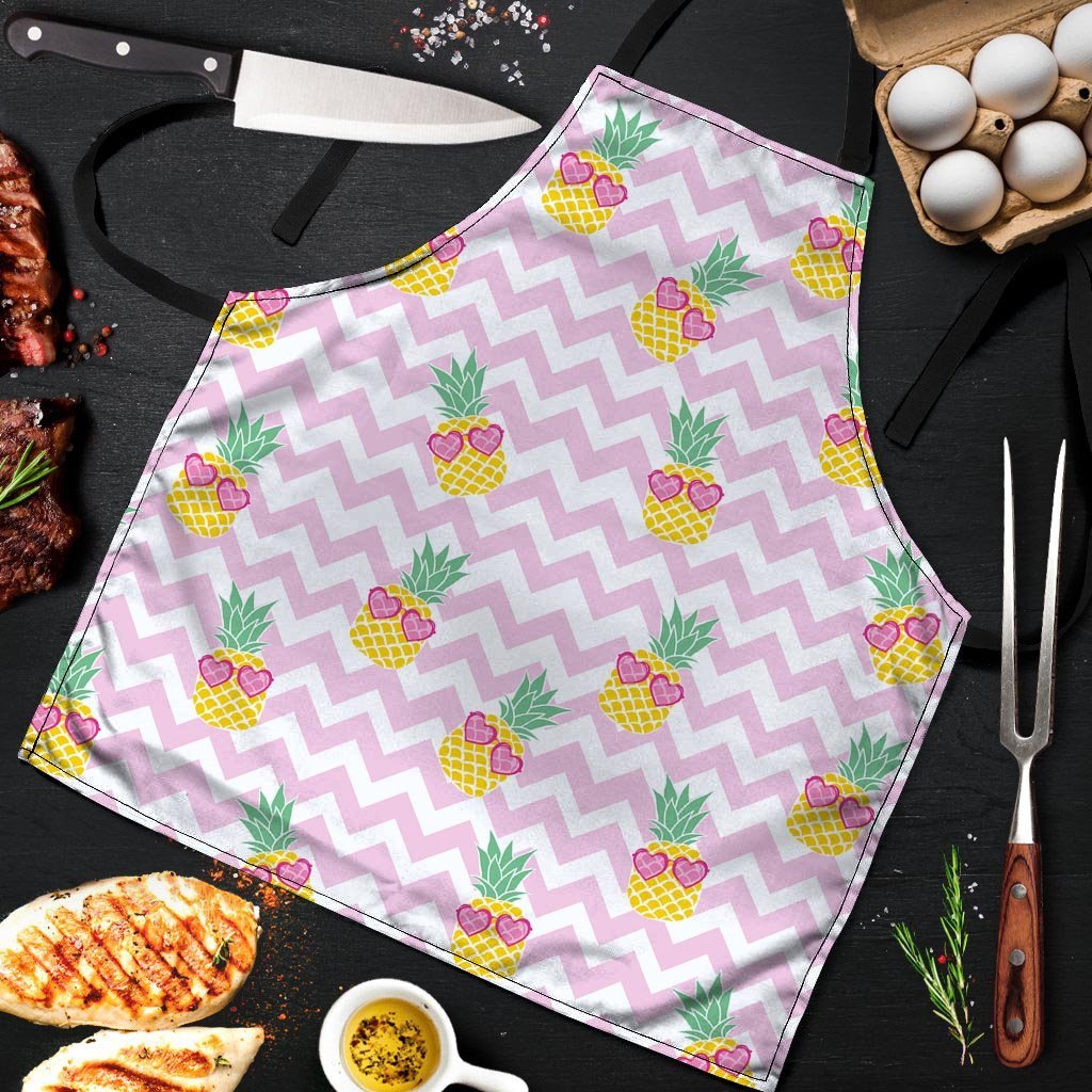 Pink Zig Zag Pineapple Print Men's Apron-grizzshop