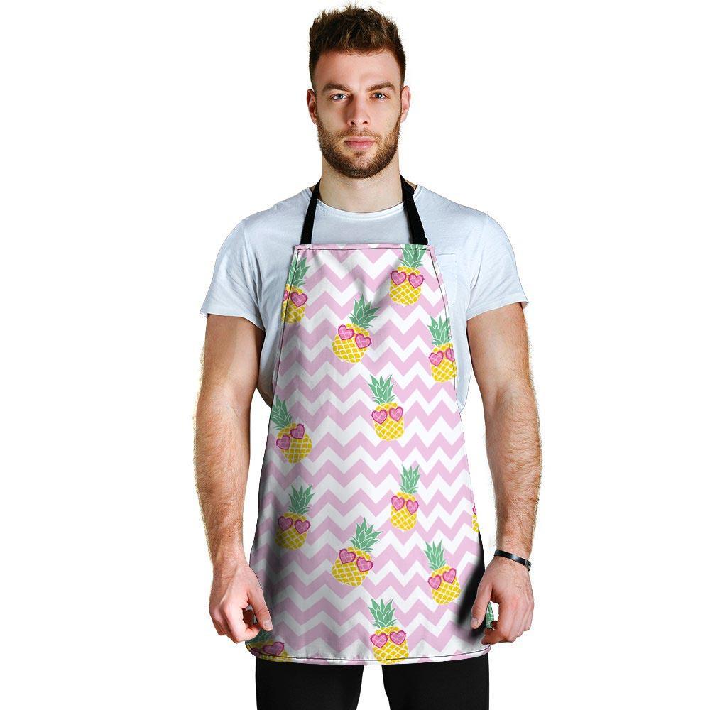 Pink Zig Zag Pineapple Print Men's Apron-grizzshop