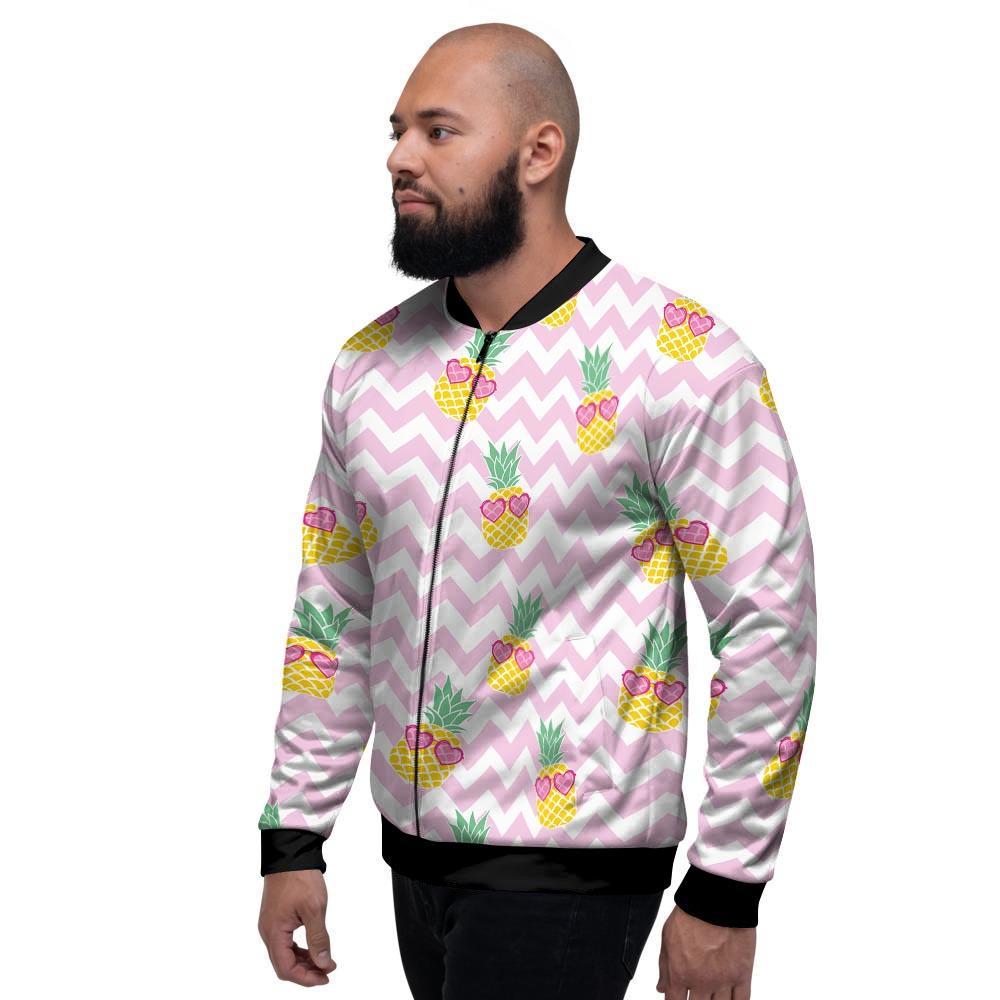 Pink Zig Zag Pineapple Print Men's Bomber Jacket-grizzshop