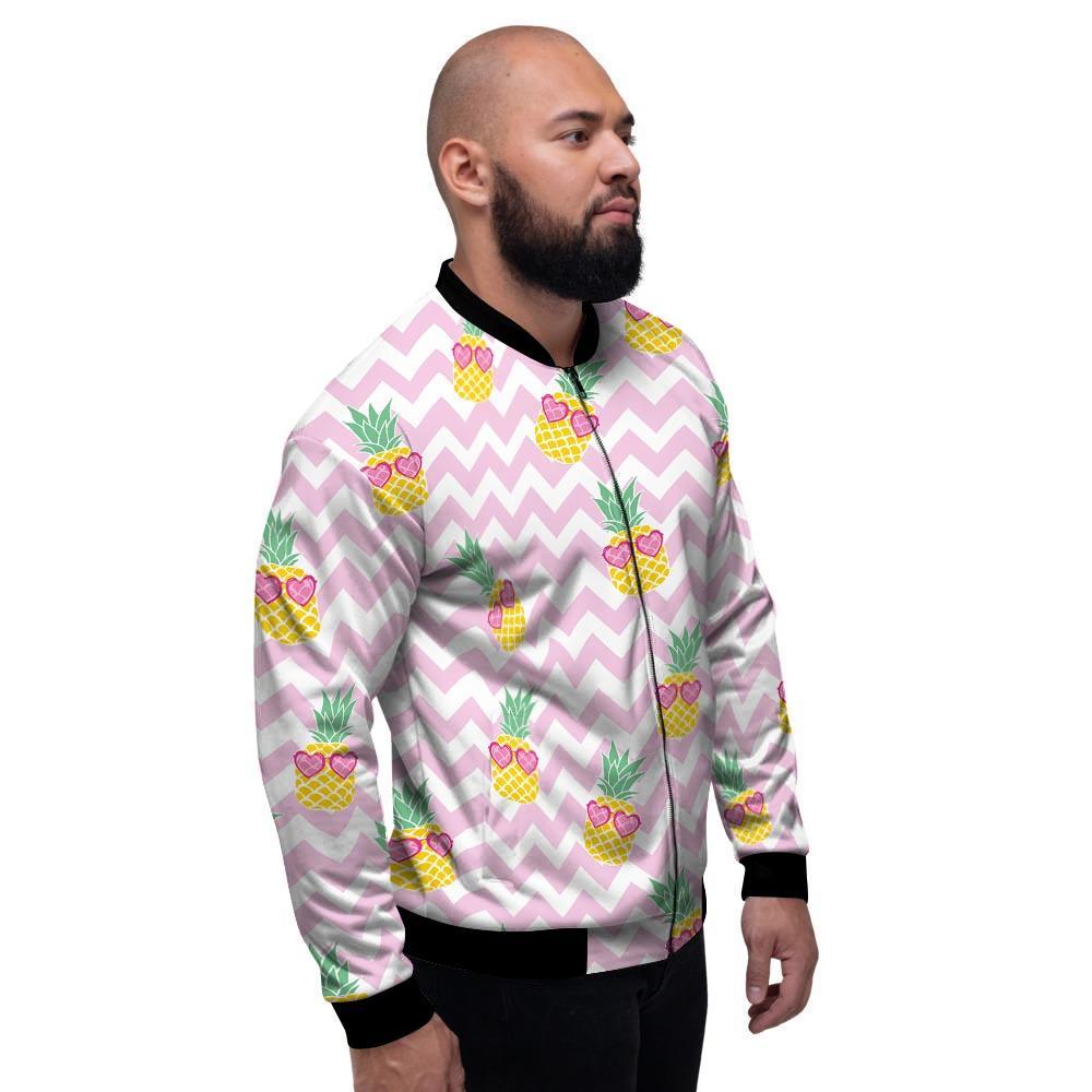 Pink Zig Zag Pineapple Print Men's Bomber Jacket-grizzshop