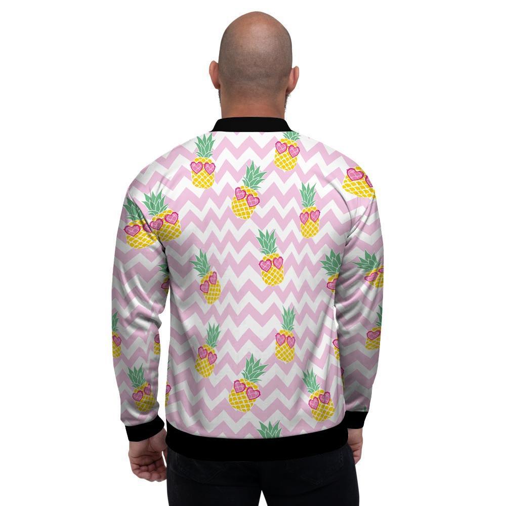 Pink Zig Zag Pineapple Print Men's Bomber Jacket-grizzshop