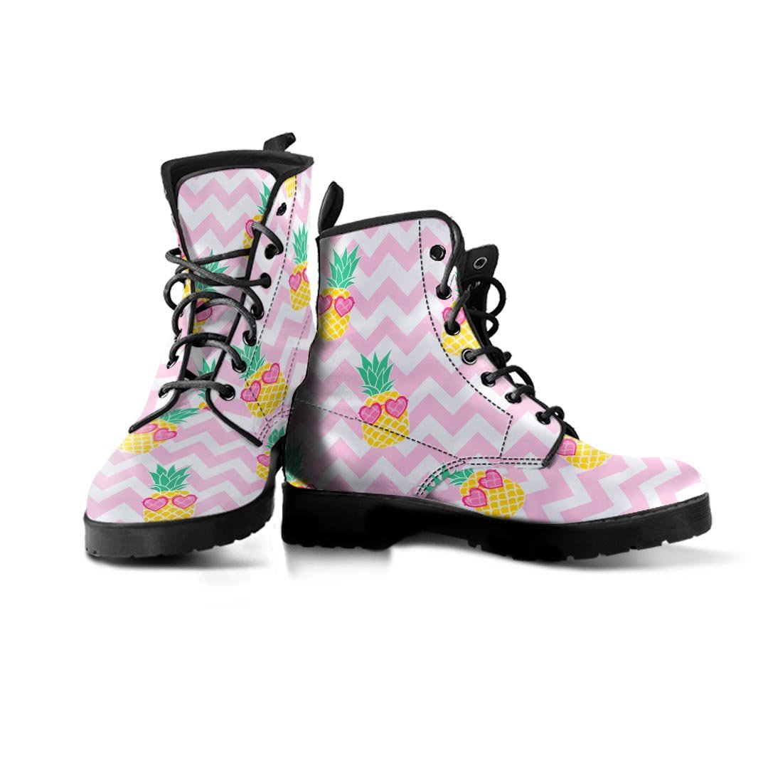 Pink Zig Zag Pineapple Print Men's Boots-grizzshop