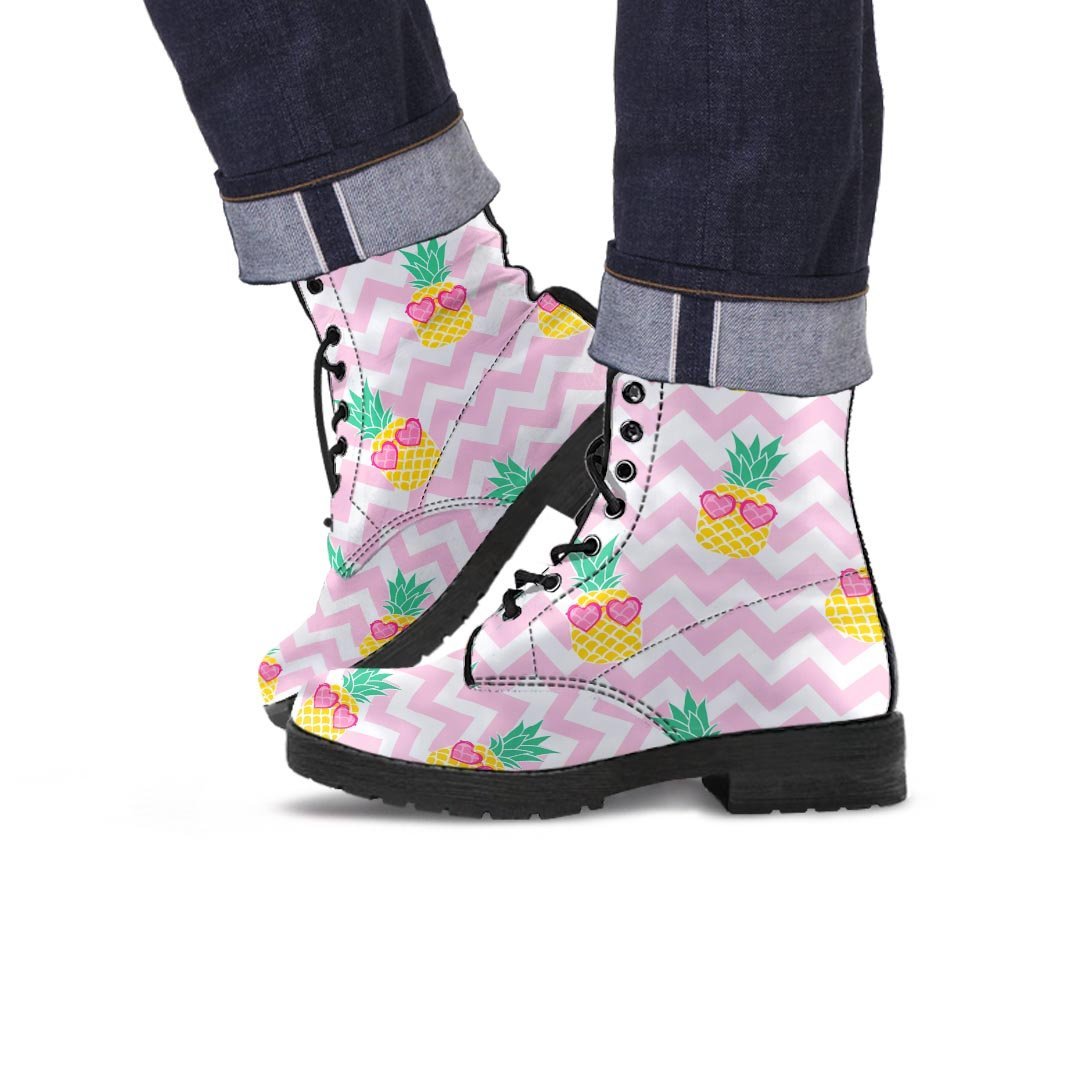 Pink Zig Zag Pineapple Print Men's Boots-grizzshop