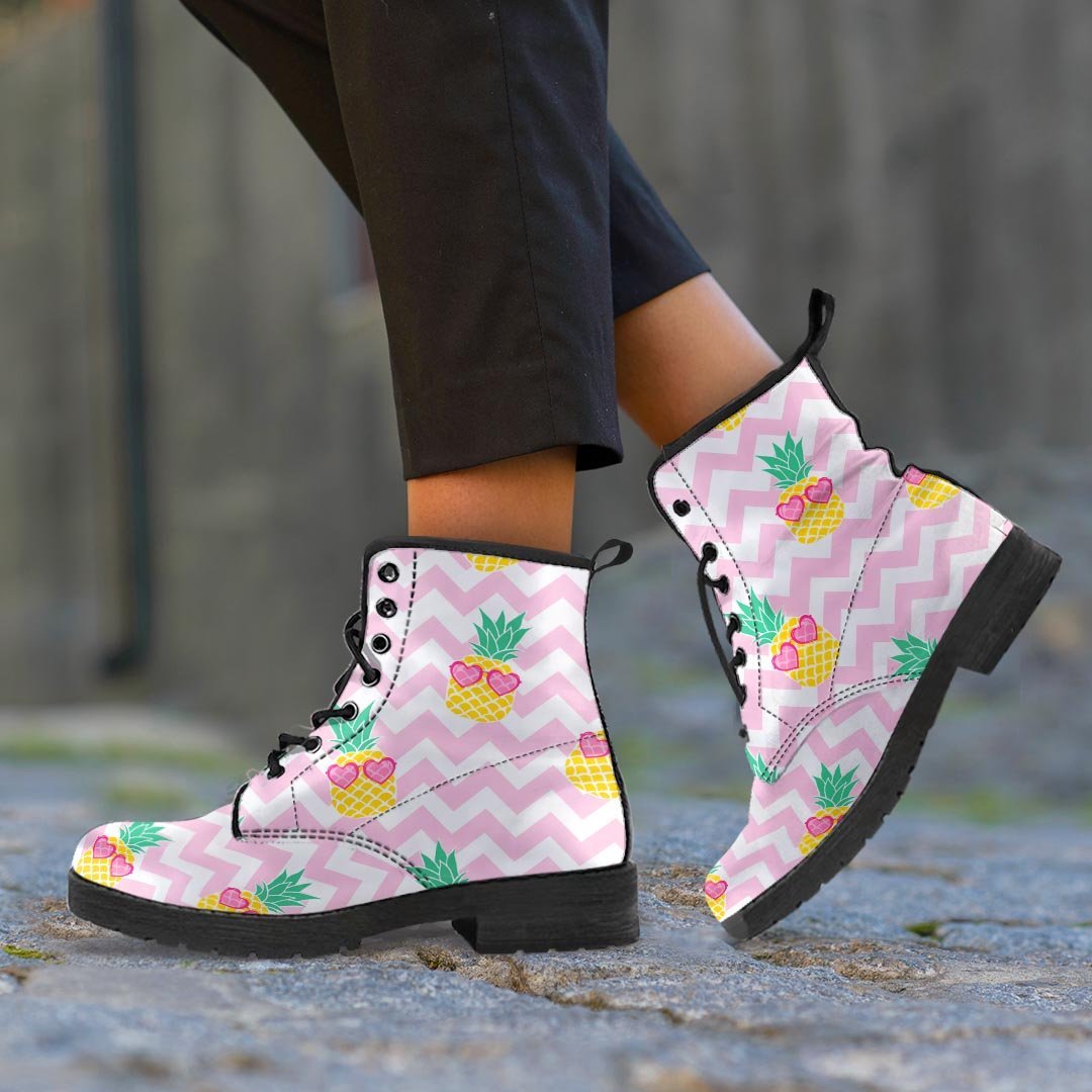 Pink Zig Zag Pineapple Print Men's Boots-grizzshop