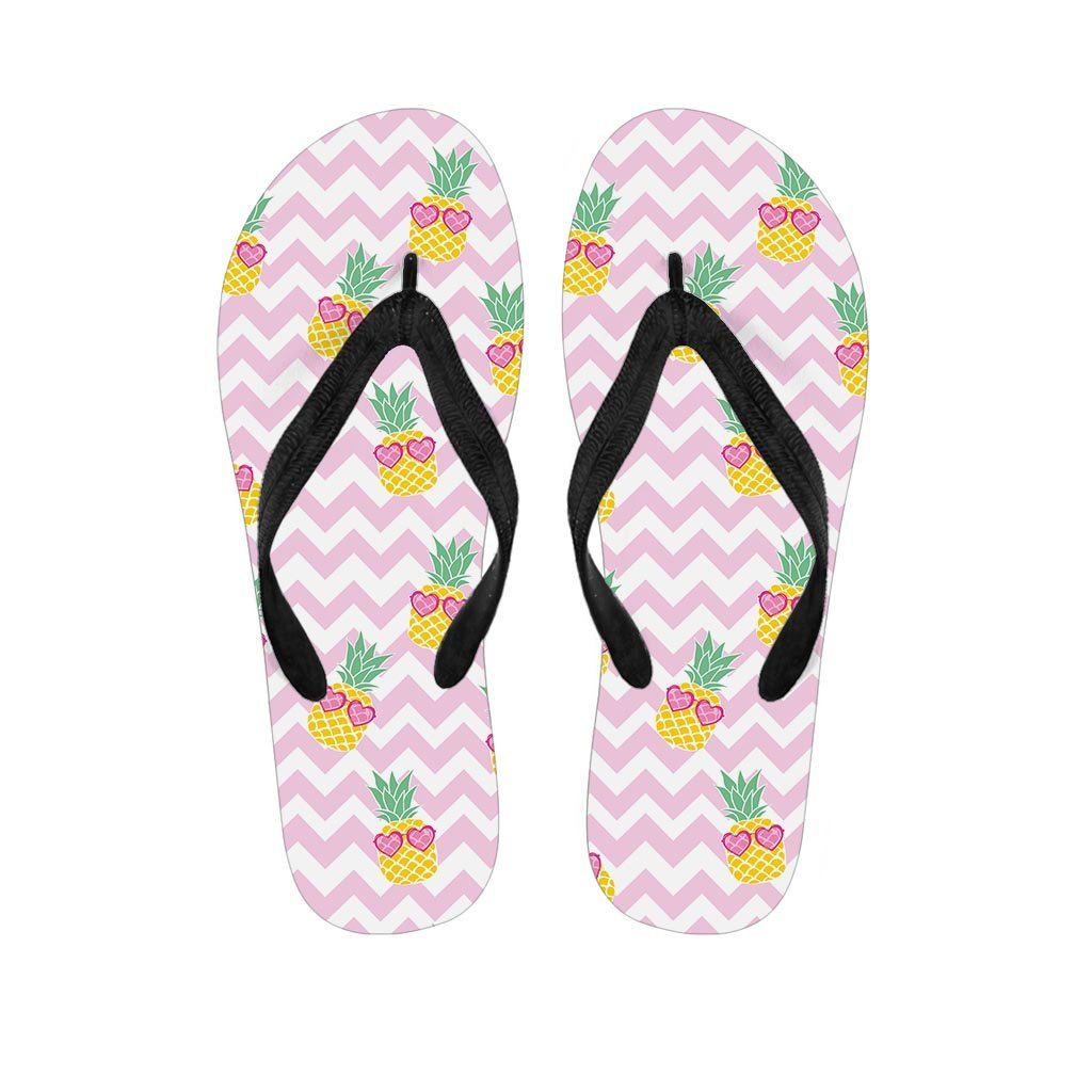 Pink Zig Zag Pineapple Print Men's Flip Flops-grizzshop