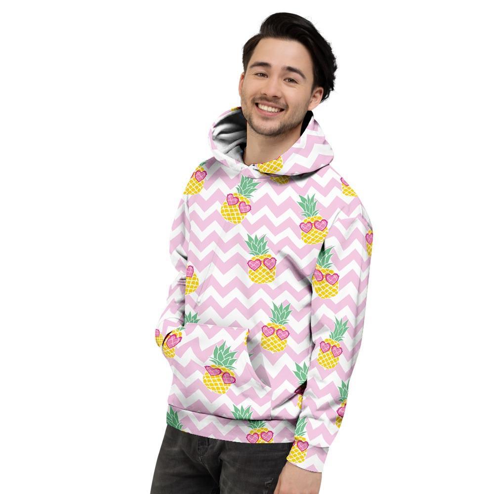 Pink Zig Zag Pineapple Print Men's Hoodie-grizzshop