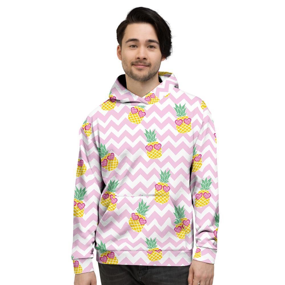 Pink Zig Zag Pineapple Print Men's Hoodie-grizzshop