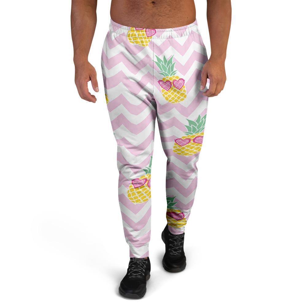 Pink Zig Zag Pineapple Print Men's Joggers-grizzshop