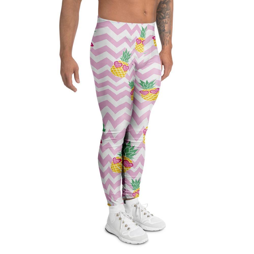 Pink Zig Zag Pineapple Print Men's Leggings-grizzshop