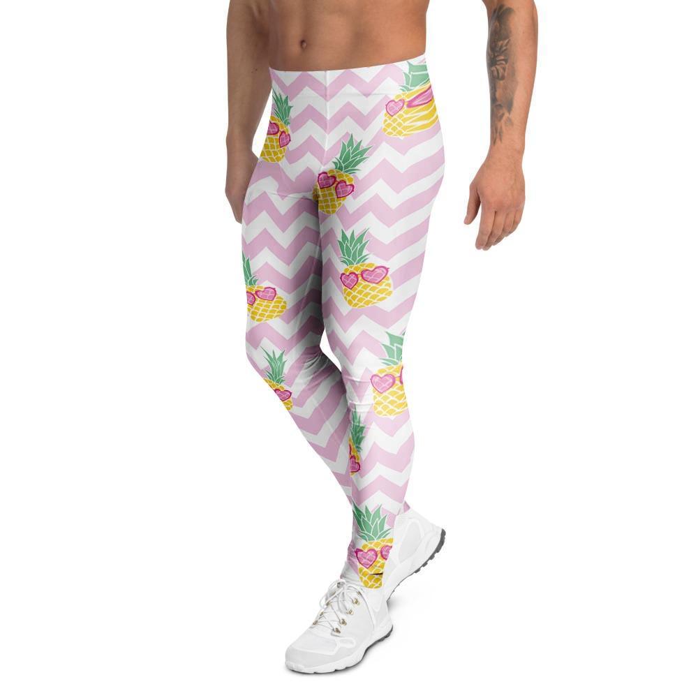 Pink Zig Zag Pineapple Print Men's Leggings-grizzshop