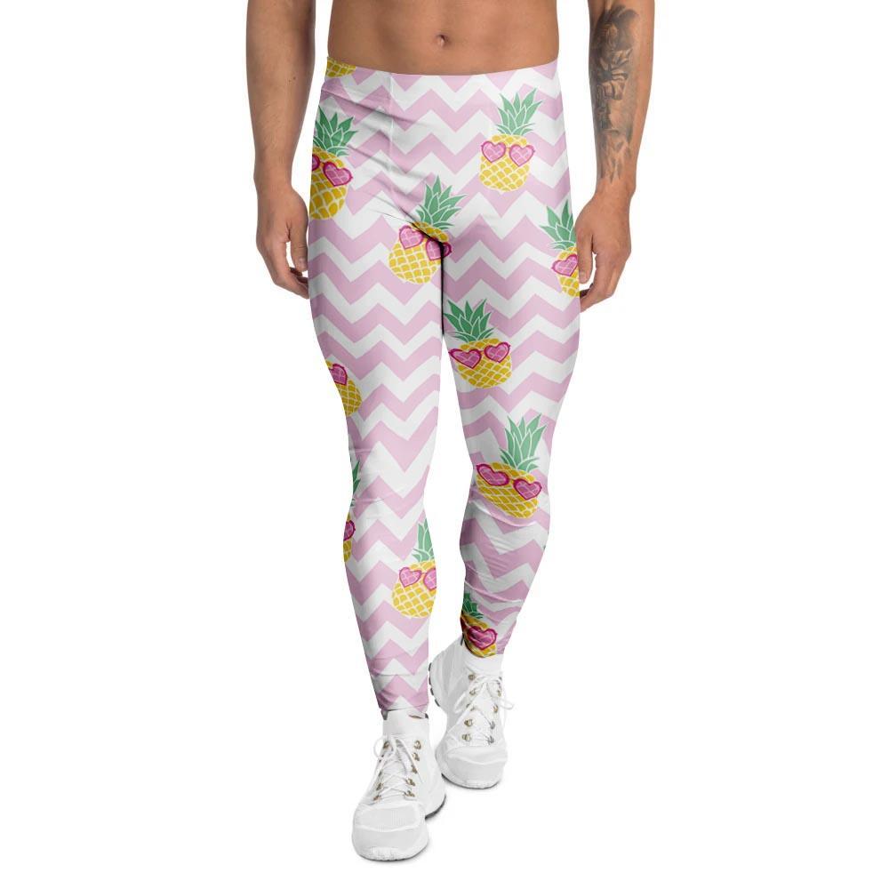 Pink Zig Zag Pineapple Print Men's Leggings-grizzshop