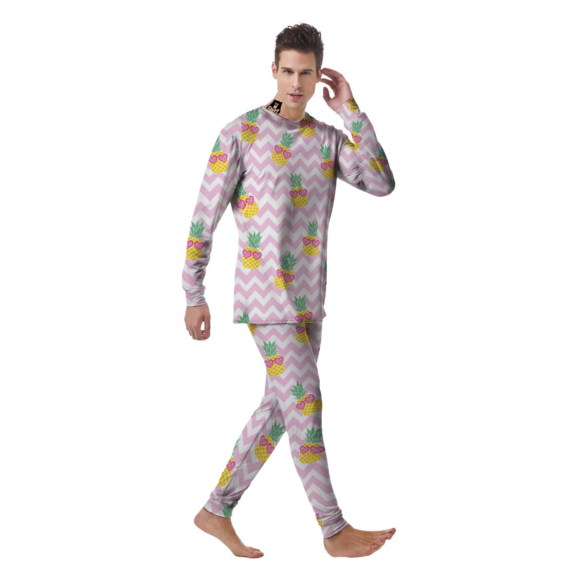 Pink Zig Zag Pineapple Print Men's Pajamas-grizzshop