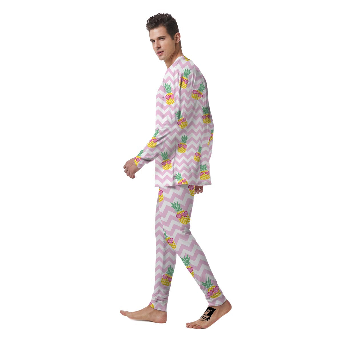 Pink Zig Zag Pineapple Print Men's Pajamas-grizzshop