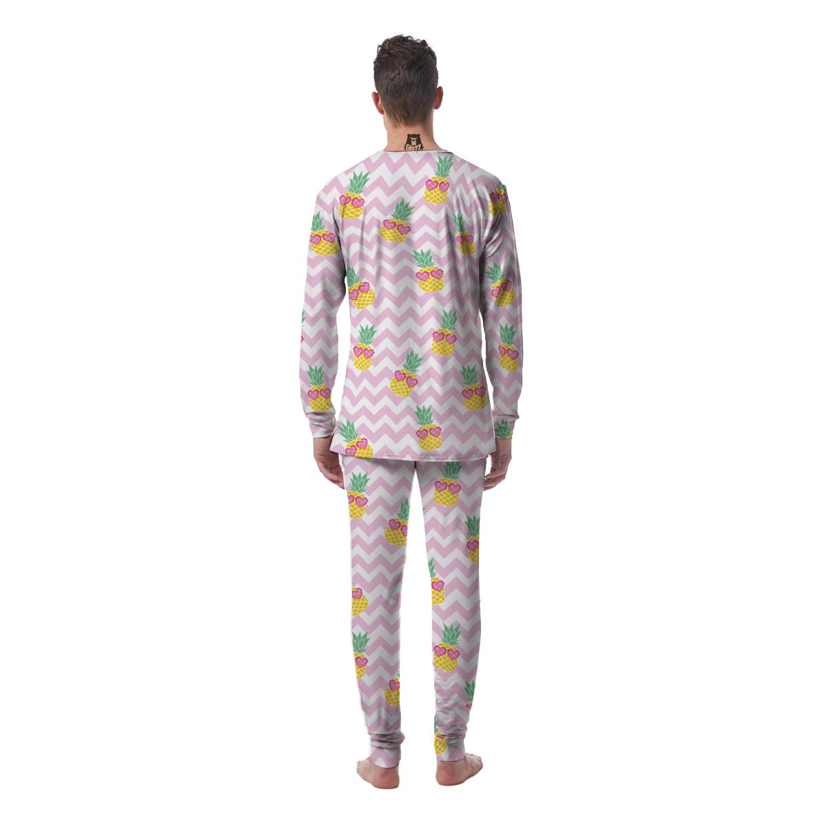 Pink Zig Zag Pineapple Print Men's Pajamas-grizzshop