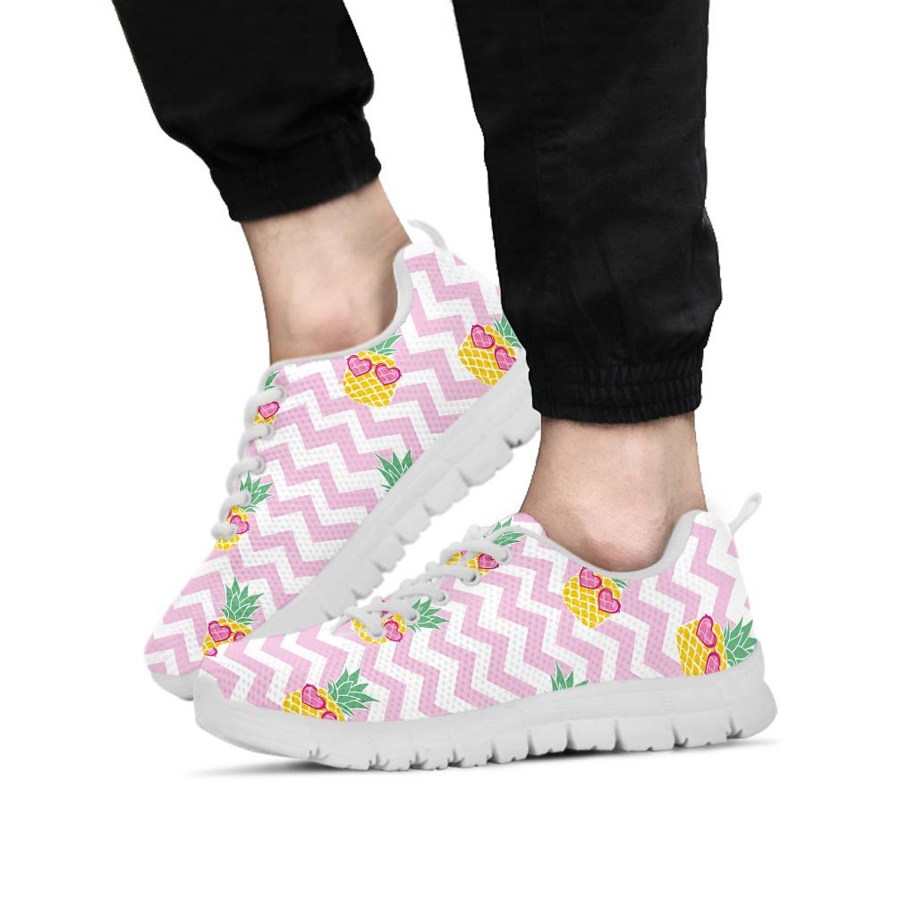 Pink Zig Zag Pineapple Print Men's Sneakers-grizzshop