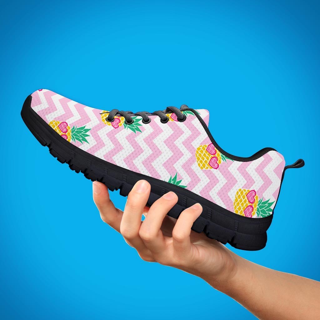 Pink Zig Zag Pineapple Print Men's Sneakers-grizzshop