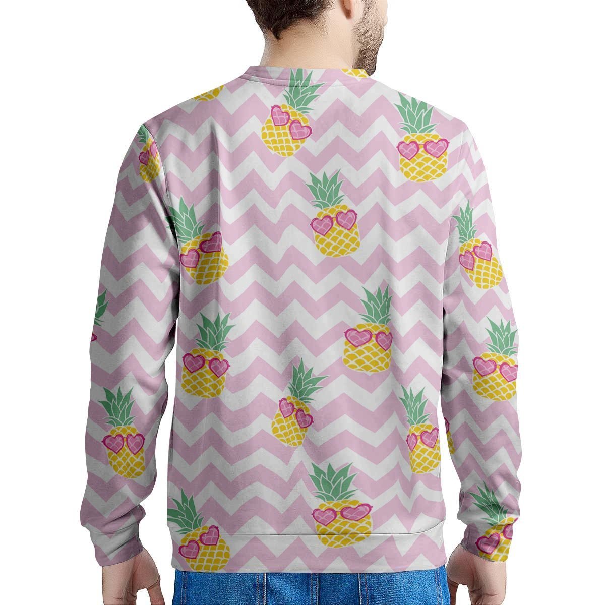 Pink Zig Zag Pineapple Print Men's Sweatshirt-grizzshop