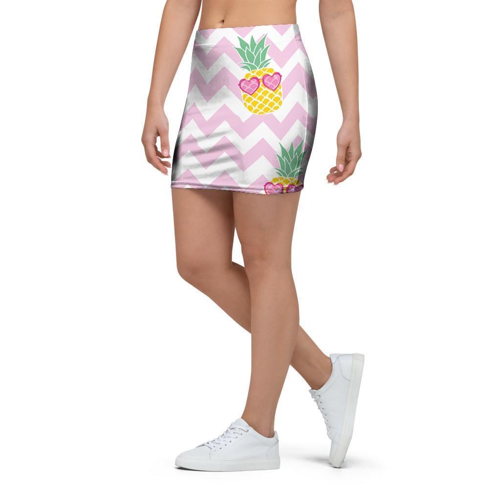 Pink Zig Zag Pineapple Print Mini Skirt-grizzshop