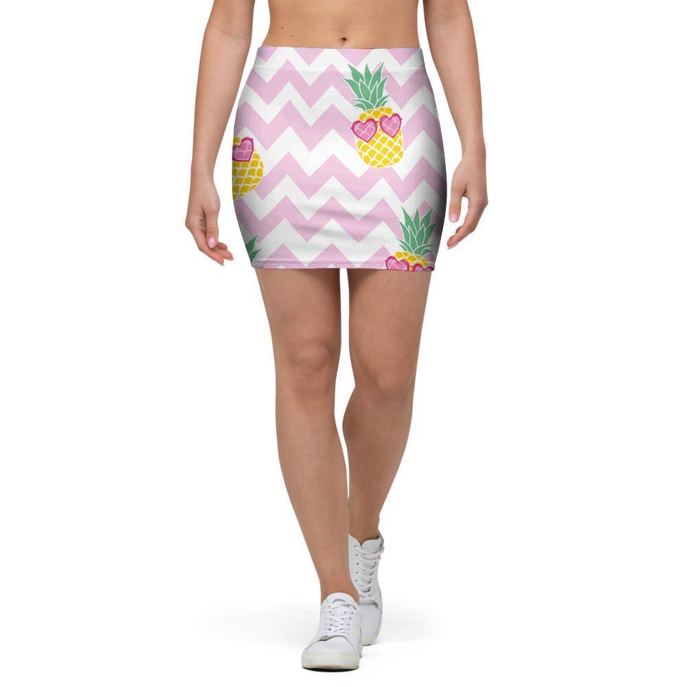 Pink Zig Zag Pineapple Print Mini Skirt-grizzshop