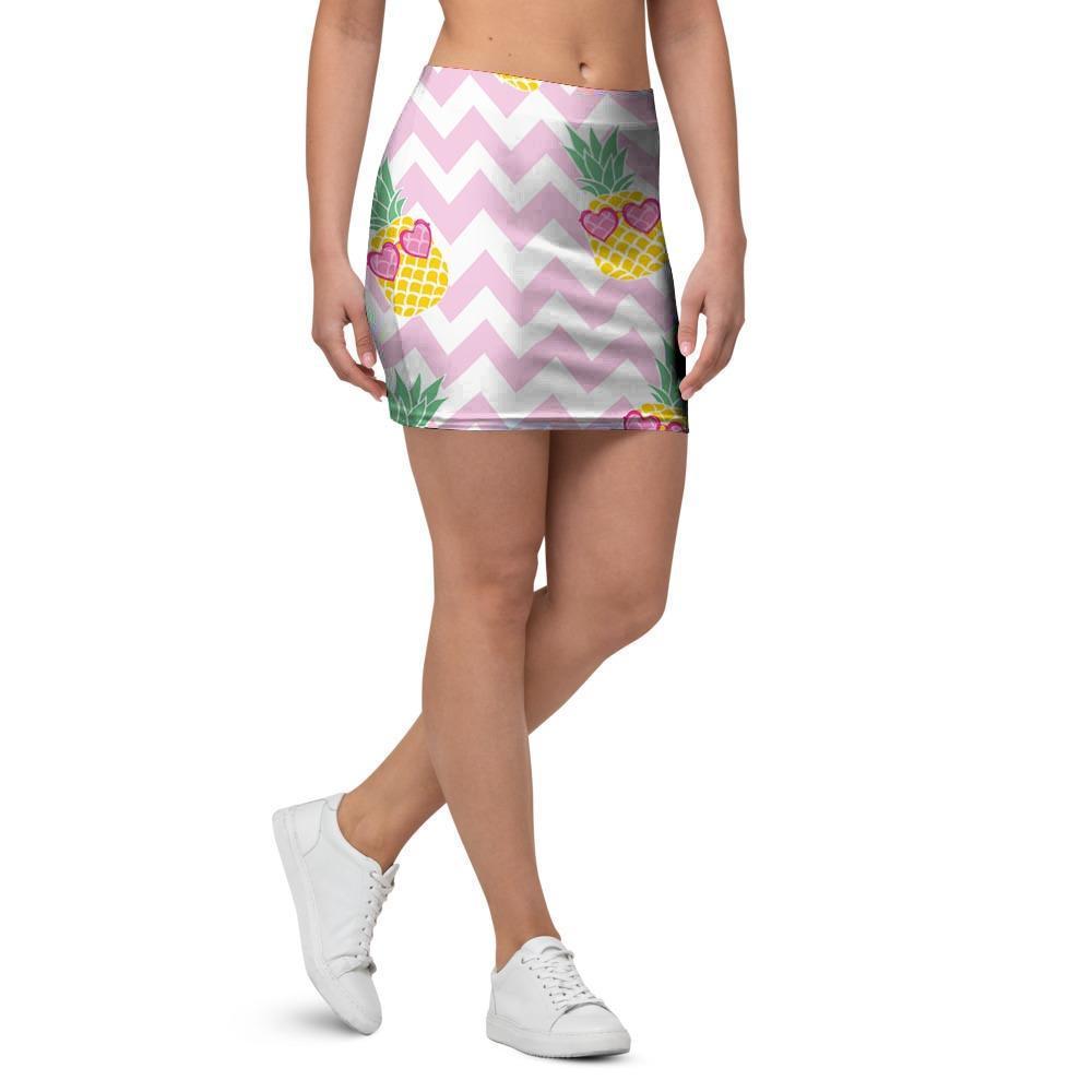 Pink Zig Zag Pineapple Print Mini Skirt-grizzshop