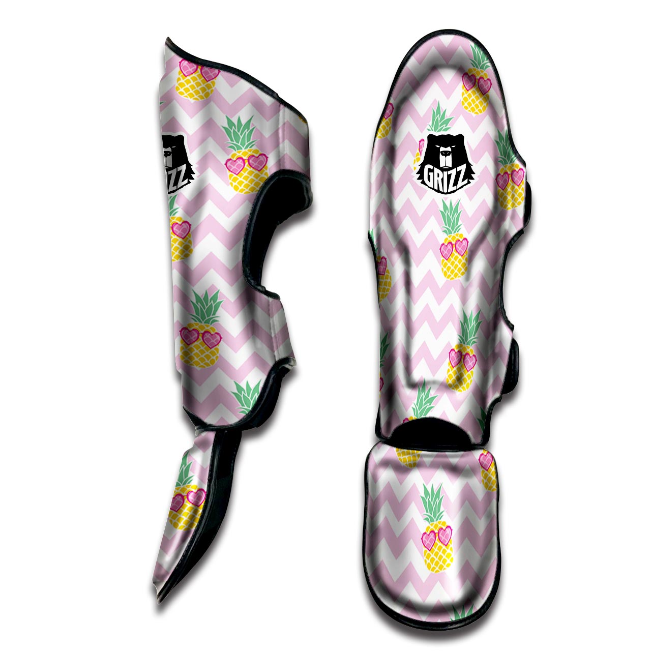 Pink Zig Zag Pineapple Print Muay Thai Shin Guard-grizzshop