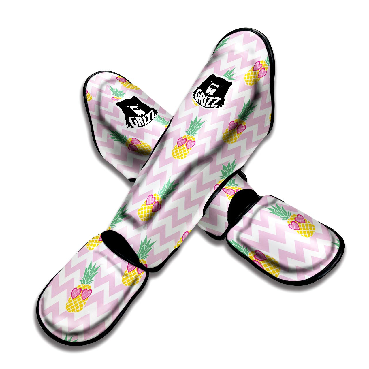 Pink Zig Zag Pineapple Print Muay Thai Shin Guard-grizzshop