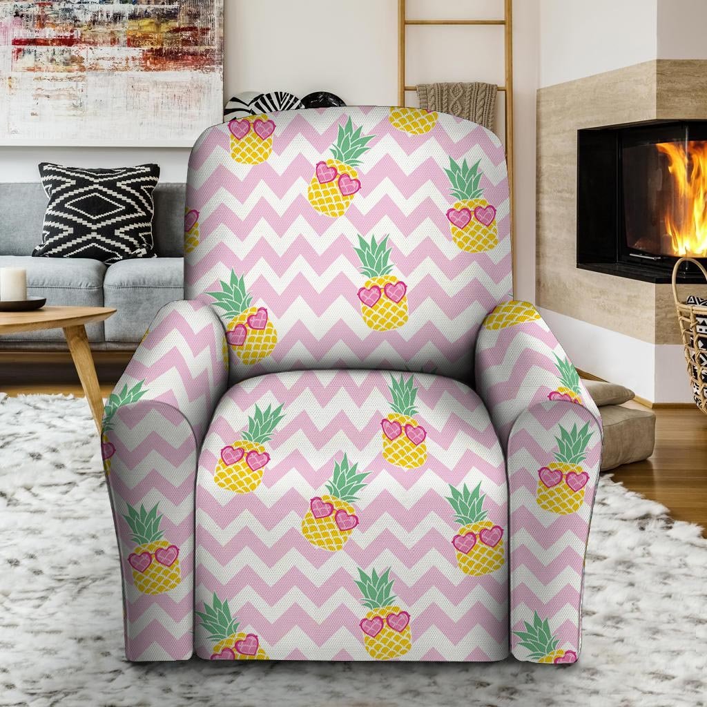 Pink Zig Zag Pineapple Print Recliner Cover-grizzshop