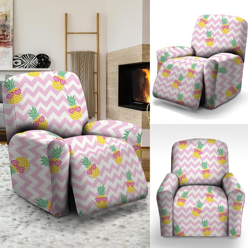 Pink Zig Zag Pineapple Print Recliner Cover-grizzshop