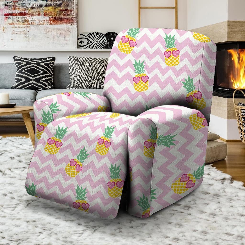 Pink Zig Zag Pineapple Print Recliner Cover-grizzshop