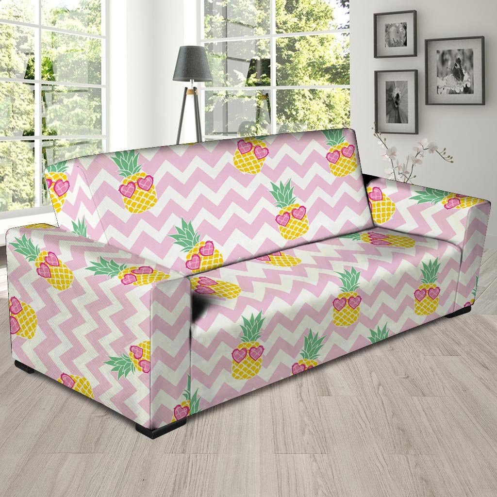 Pink Zig Zag Pineapple Print Sofa Cover-grizzshop