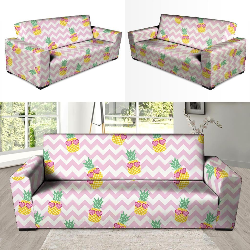 Pink Zig Zag Pineapple Print Sofa Cover-grizzshop