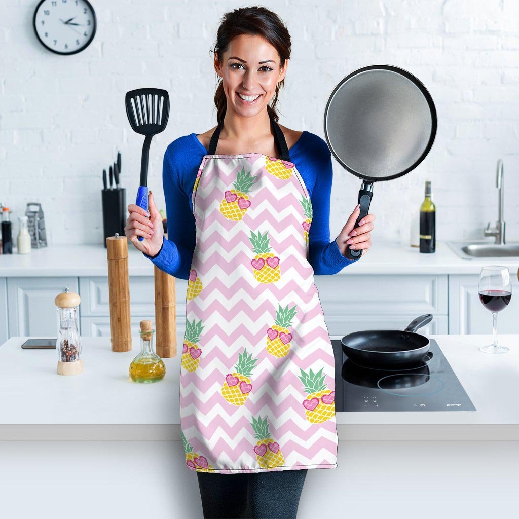 Pink Zig Zag Pineapple Print Women's Apron-grizzshop