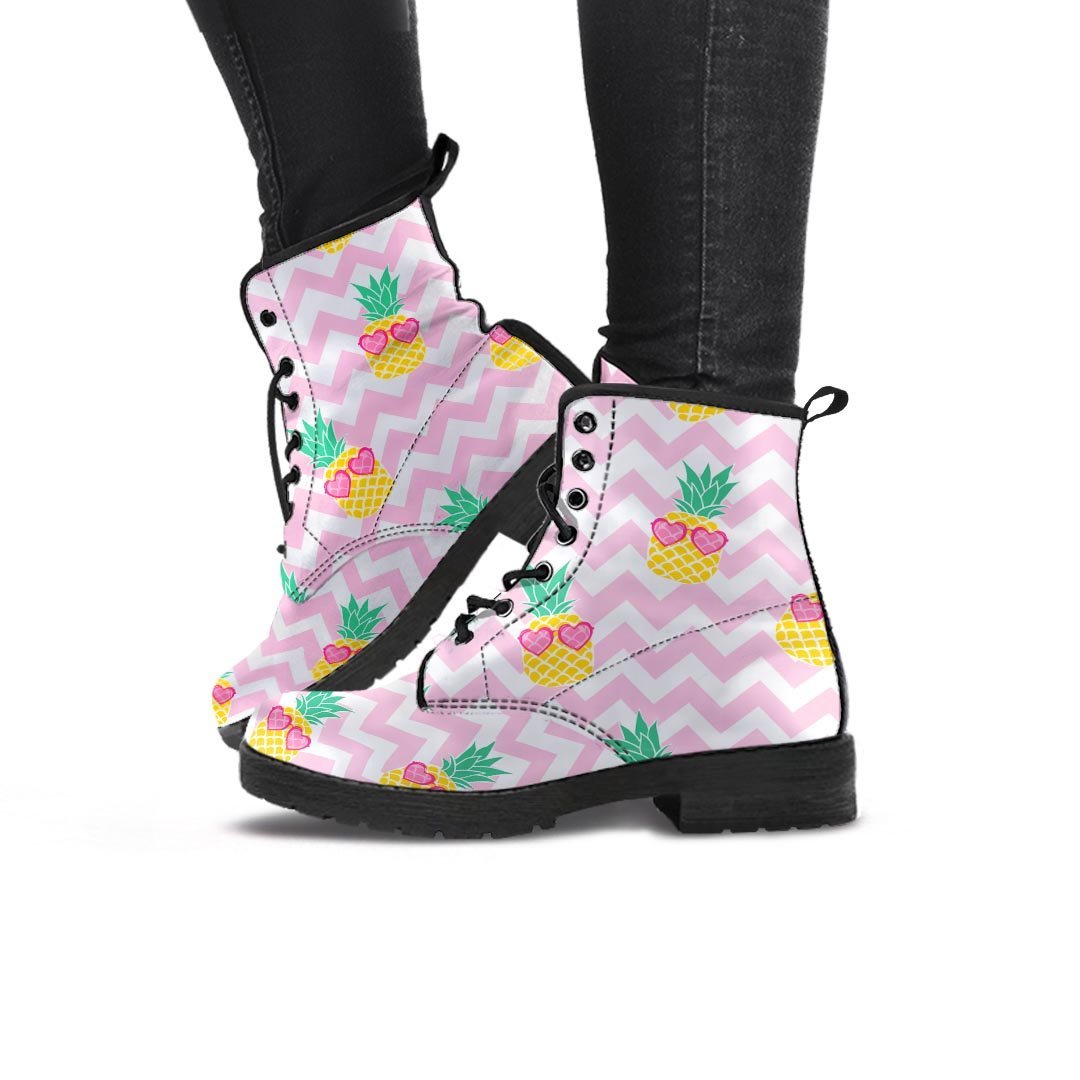 Pink Zig Zag Pineapple Print Women's Boots-grizzshop