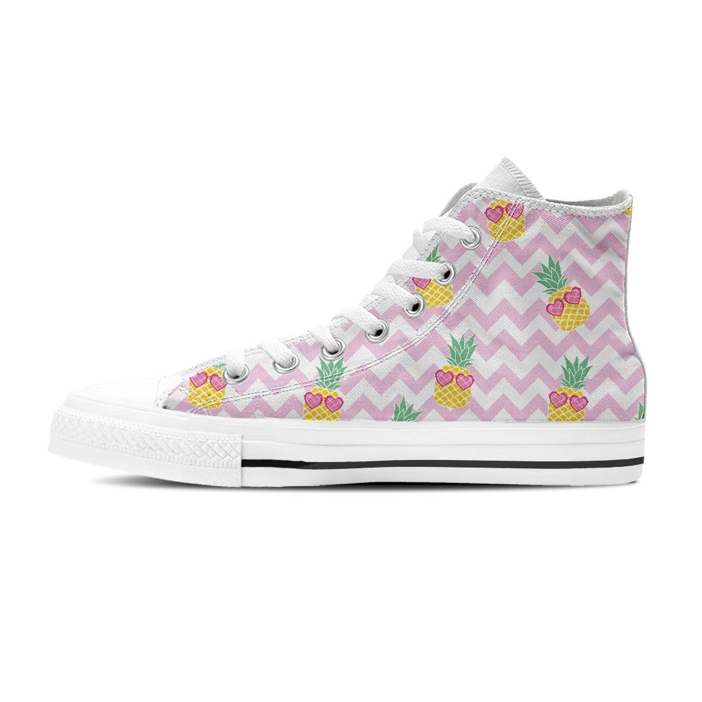 Pink Zig Zag Pineapple Print Women's High Top Shoes-grizzshop