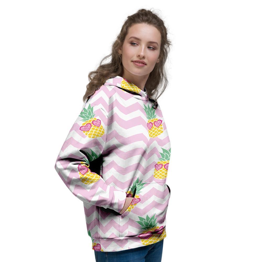 Pink Zig Zag Pineapple Print Women's Hoodie-grizzshop