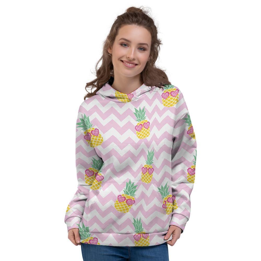 Pink Zig Zag Pineapple Print Women's Hoodie-grizzshop