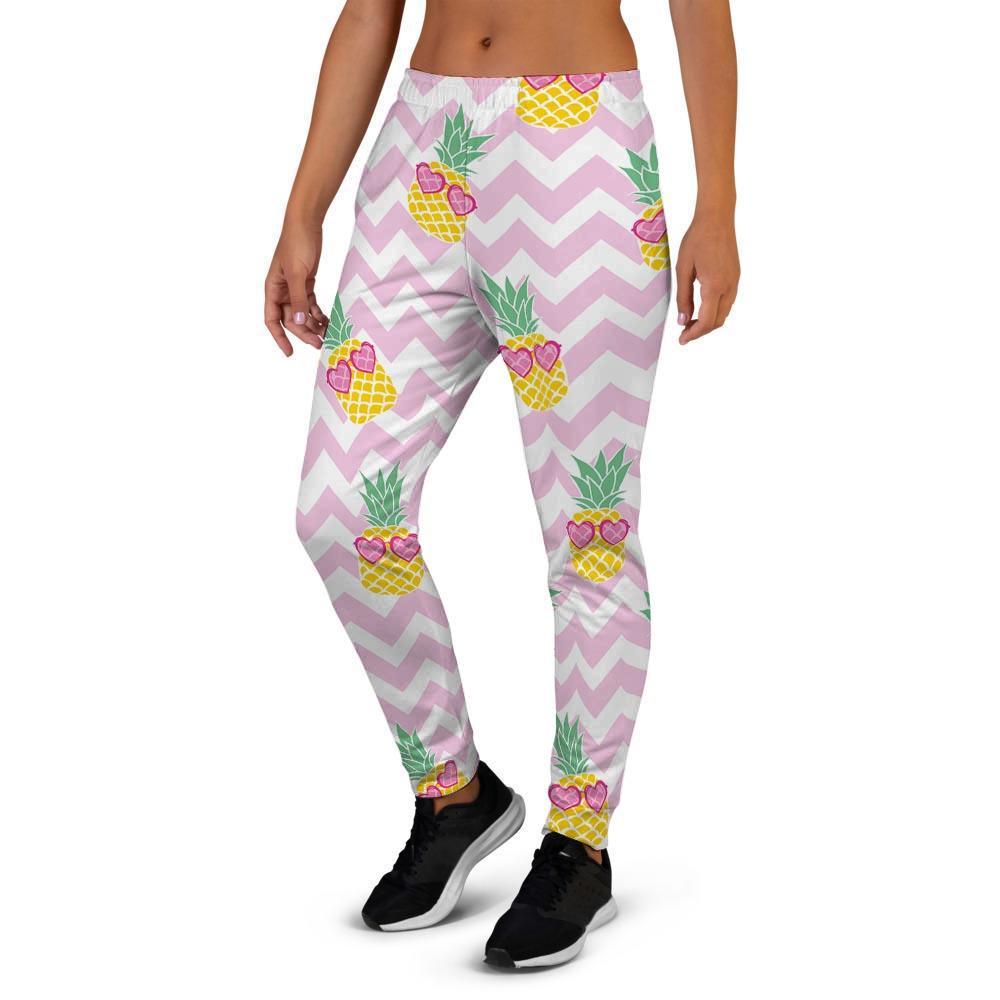 Pink Zig Zag Pineapple Print Women's Joggers-grizzshop