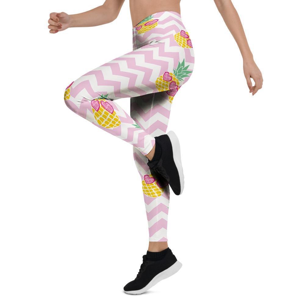 Pink Zig Zag Pineapple Print Women's Leggings-grizzshop