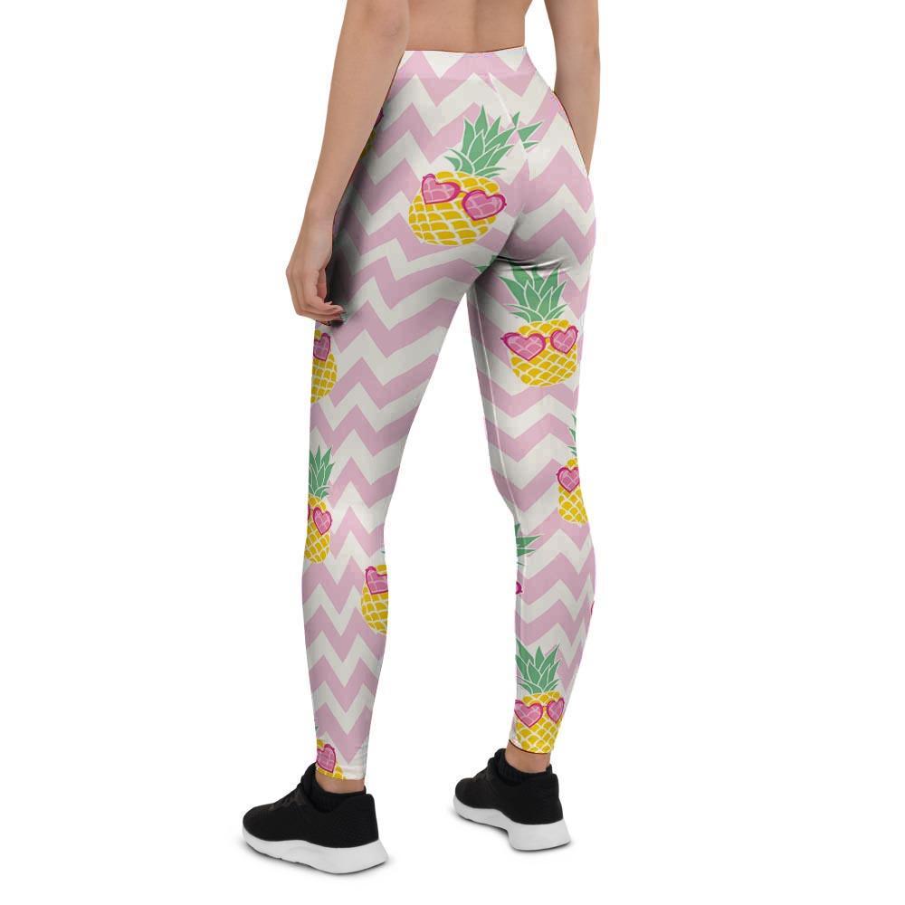 Pink Zig Zag Pineapple Print Women's Leggings-grizzshop